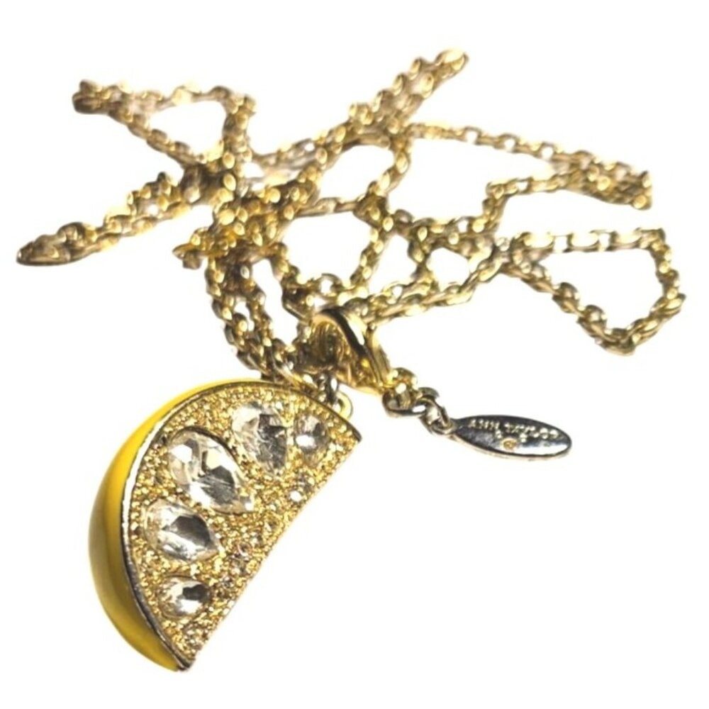 Pendant Necklace Ann Taylor Signed Yellow‎ Lemon Wedge Long Gold Women Jewelry
